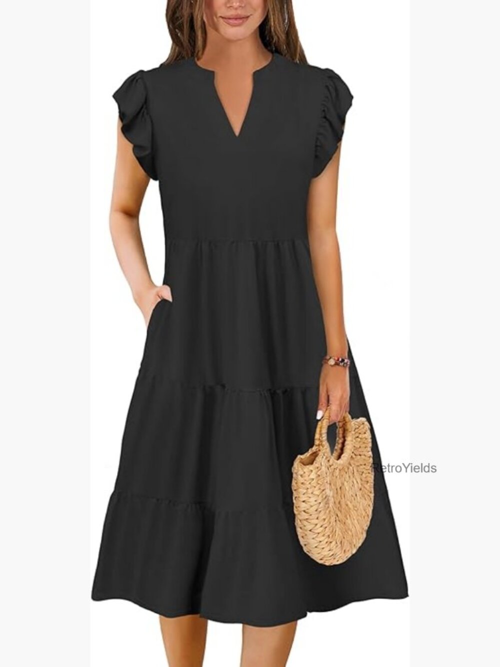 Elegant Classy Casual Plus Size Midi Dress S-XXL Flutter Sleeve